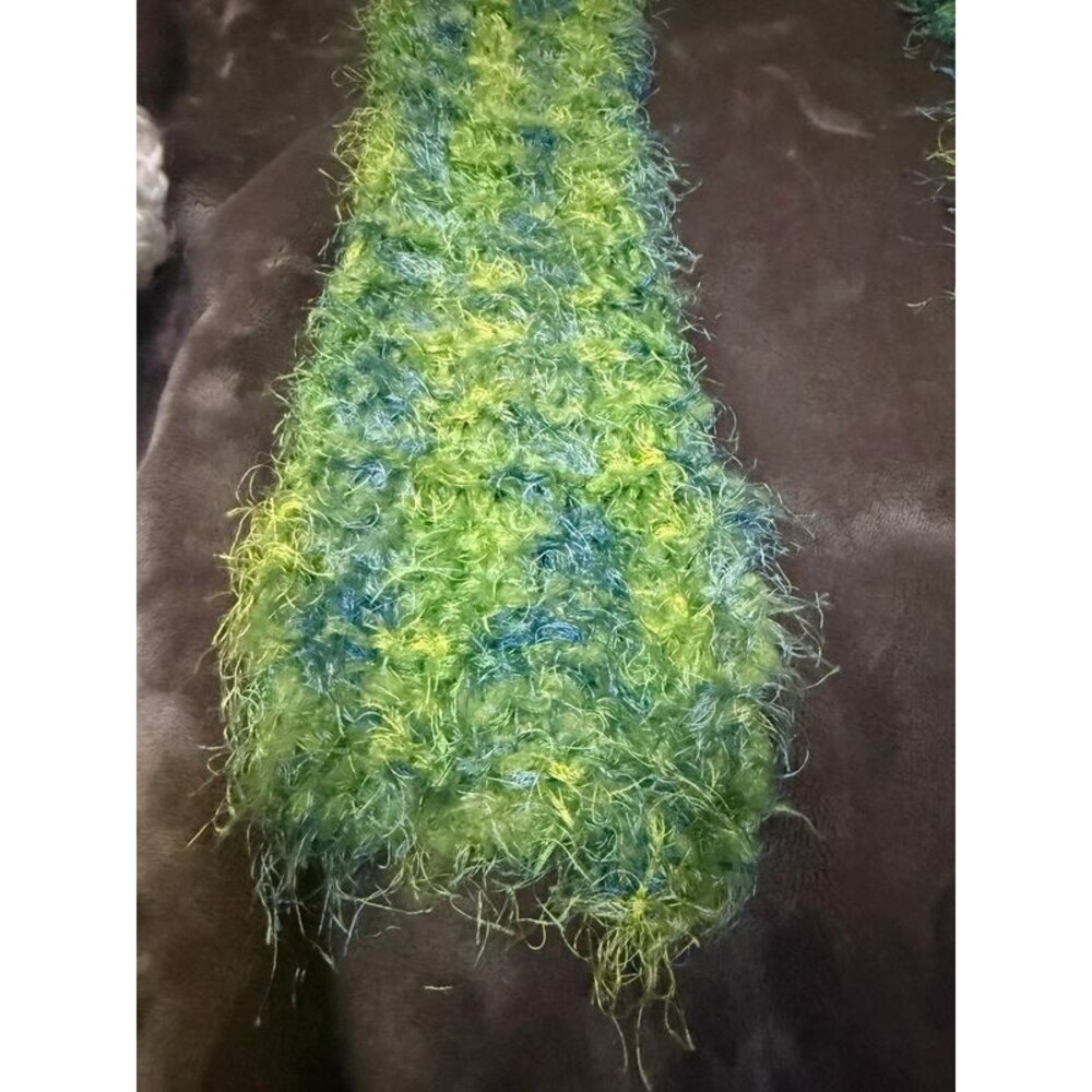 Handmade Fuzzy Crochet Scarf Lime Green Blue Y2K Fairy Grunge Dopamine Eyelash - Picture 3 of 7